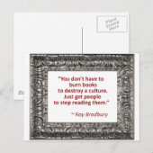 Carte Postale Ray Bradbury Citation Sur La Gravure De Livres (Devant / Derrière)