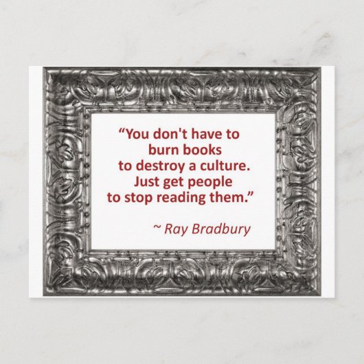 Carte Postale Ray Bradbury Citation Sur La Gravure De Livres (Devant)