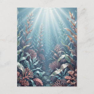 Carte Postale Rays de soleil sous-marins récif de corail algues
