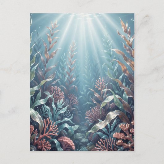 Carte Postale Rays de soleil sous-marins récif de corail algues (Devant)