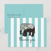 Carte Postale Rayure de turquoise Paisley Eléphant Merci (Devant / Derrière)