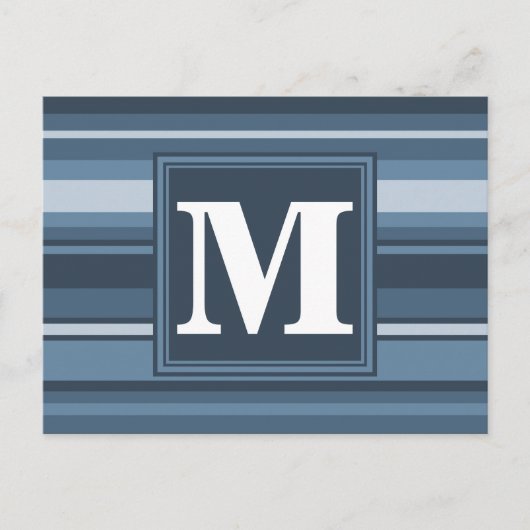 Carte Postale Rayures grises et bleues Monogram (Devant)