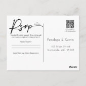 Carte Postale Réaction RSVP de Mariage de code QR minimal modern (Dos)