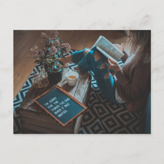 Carte Postale reading with a cup of tea literary