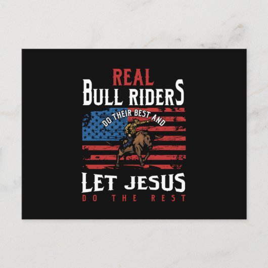 Carte Postale Real Bull Riders USA Drapeau Jesus Rodeo Cowboy Ca (Devant)