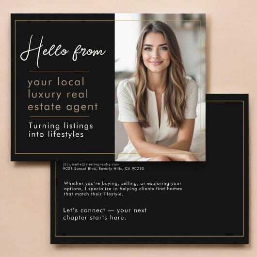 Carte Postale Real Estate Marketing Black Gold 