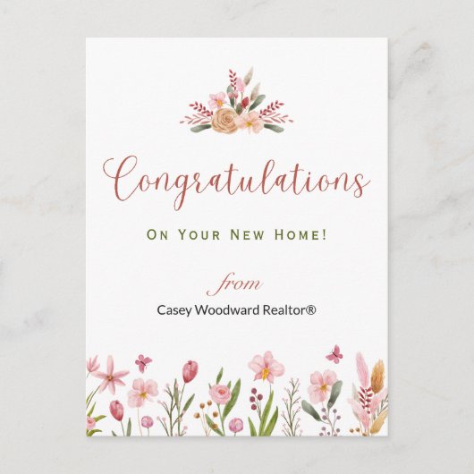 Carte Postale Realtor Félicitations Fleurs Personnalisées (Devant)