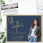 Carte Postale Realtor Mailer Immobilier Marketing Agricole Bonjo<br><div class="desc">Le Realtor Mailer Real Estate Marketing Farming Hello Postcard, un outil dynamique pour faire des connexions significatives dans votre marché local. Conçue avec une impressionnante palette de couleurs bleu marine et or, cette carte postale allie élégance et professionnalisme, assurant ainsi que votre message se démarque. Parfait pour le marketing immobilier,...</div>