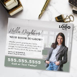 Carte Postale Realtor Marketing Logo Real Estate Farming Mailer<br><div class="desc">Strengthen your real estate marketing strategy with this professionally designed farming mailer postcard, perfect for showcasing your services to potential home sellers. This customizable postcard allows you to upload your logo and photo, creating a personal and polished touch that builds trust and credibility in your community. Whether you're introducing yourself...</div>