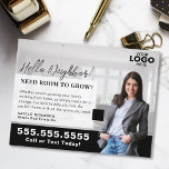 Carte Postale Realtor Marketing Logo Real Estate Farming Mailer<br><div class="desc">Stand out in your local market with this sleek black real estate farming postcard, perfect for showcasing your expertise and connecting with potential home sellers. The timeless black design exudes professionalism and sophistication, while customizable features like uploading your logo and photo add a personal, polished touch. Designed to grab attention...</div>