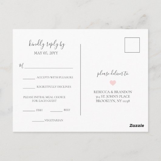 Carte Postale Rebecca Simple Elegant Repas Choix RSVP Mariage (Dos)