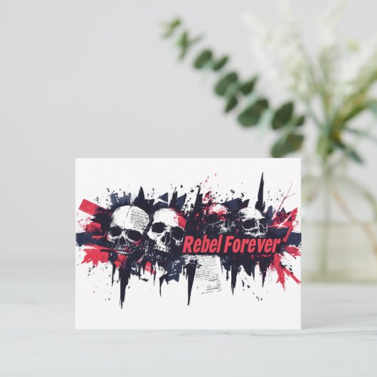 Carte Postale "Rebel Forever" - Edgy Skull Design graphique (Debout devant)