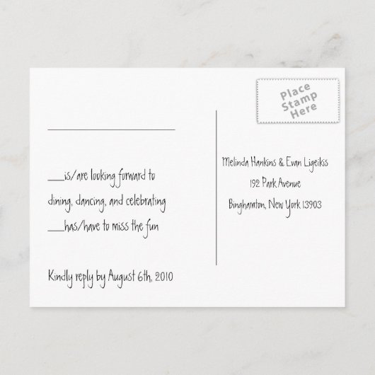 Carte postale Réception (Dos)