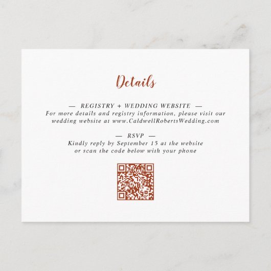 Carte Postale Réception Soirée fleur sauvage Mariage d'automne (Dos)