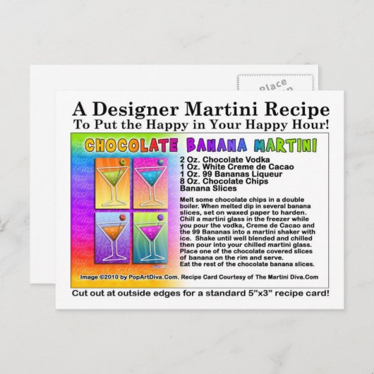 Carte postale Recette à base de martini à la banan (Devant / Derrière)