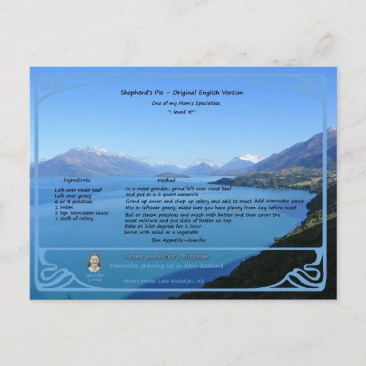 Carte postale Recette à tarte originale du berger (Devant)