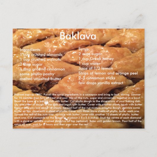 Carte postale Recette Baklava (Devant)