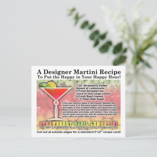 Carte postale Recette Basil Martini fraise (Debout devant)