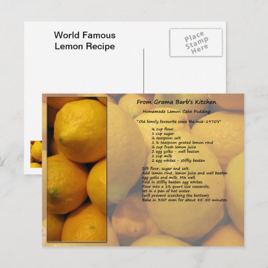 Carte postale Recette citron (Devant / Derrière)