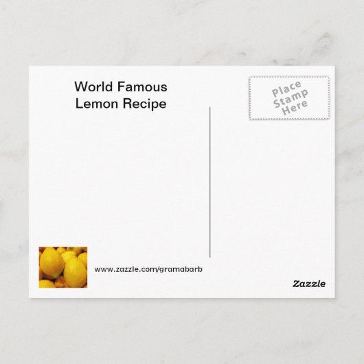 Carte postale Recette citron (Dos)