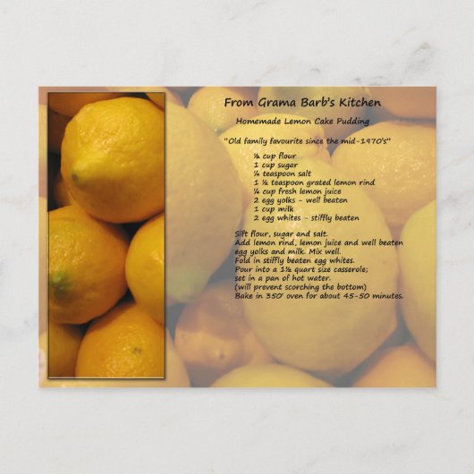Carte postale Recette citron (Devant)