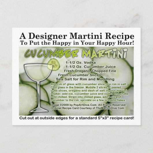 Carte postale Recette Concombre Martini (Devant)