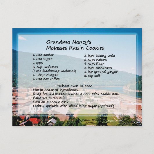 Carte postale Recette Cookie Raisin Molasses (Devant)