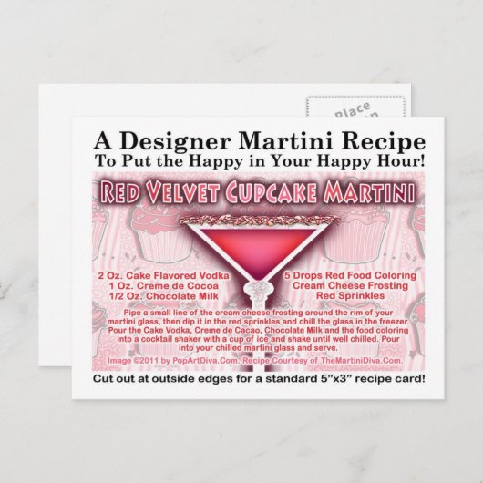 Carte postale Recette Cupcake Martini Velvet rouge (Devant / Derrière)