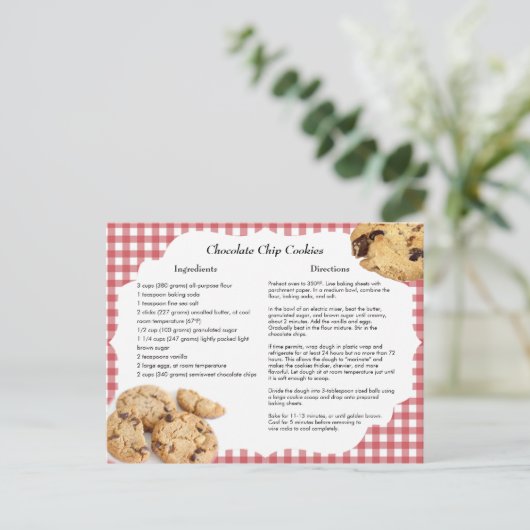 Carte Postale Recette de biscuits à chips de chocolat (Debout devant)