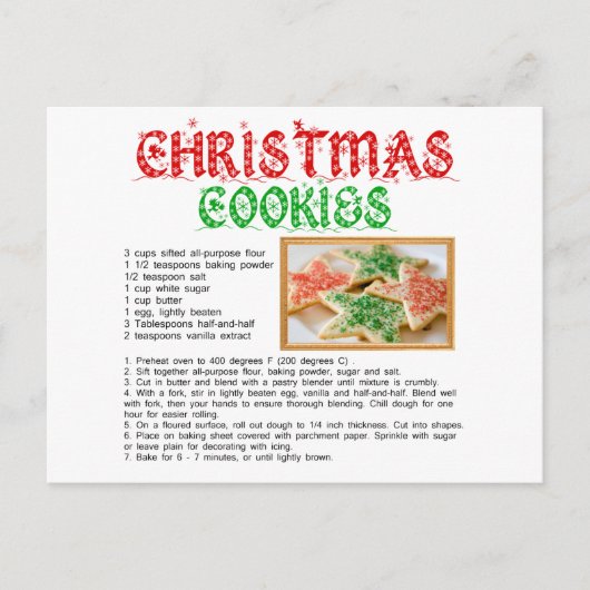 Carte Postale Recette de biscuits de Noël (Devant)