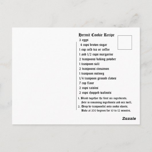 Carte Postale Recette de biscuits Hermit (Dos)