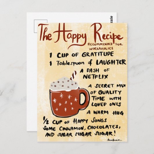Carte Postale Recette de boisson heureuse (Devant / Derrière)