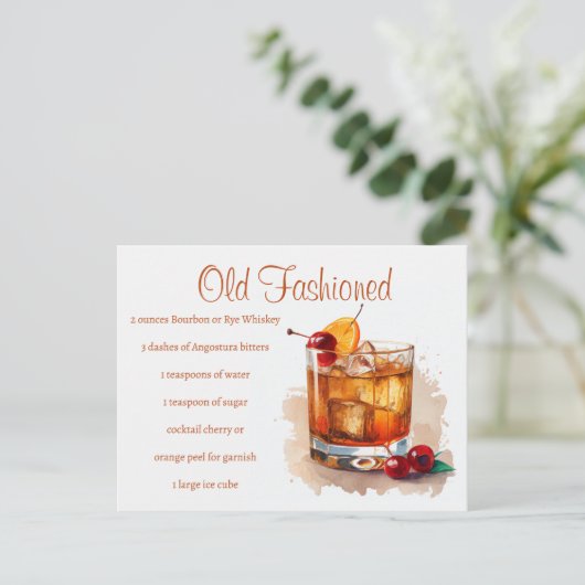 Carte Postale Recette de boisson Old Fashioned avec cerises et o (Debout devant)