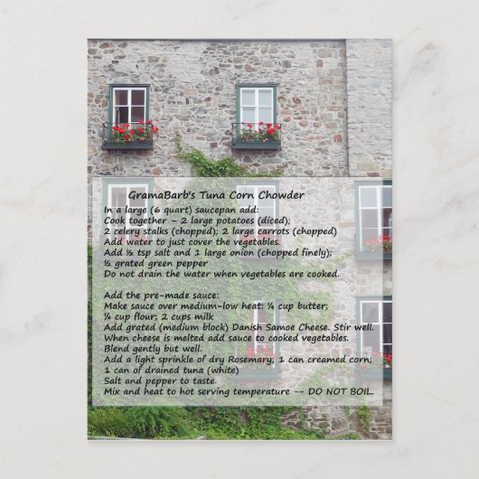 Carte Postale Recette de chowder de maïs GramaBarb (Devant)