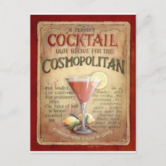 Carte Postale recette de cocktail cosmopolite (Devant)