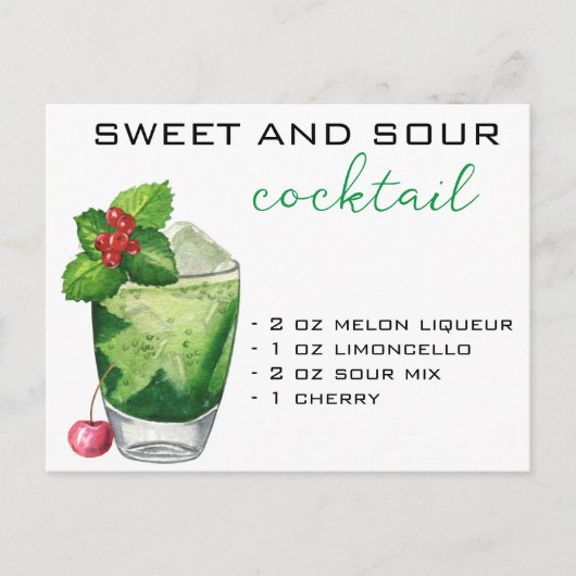 Carte Postale Recette de cocktail de Noël Boisson verte (Devant)