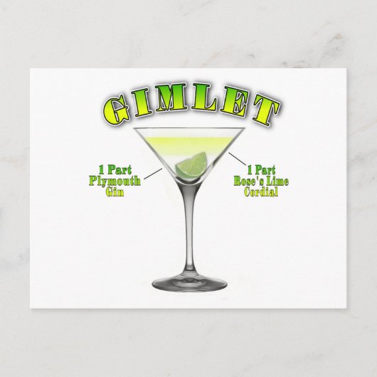 Carte Postale Recette de cocktail Gimlet Martini Art (Devant)