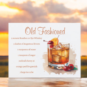 Carte Postale Recette de cocktail Old Fashioned illustrée
