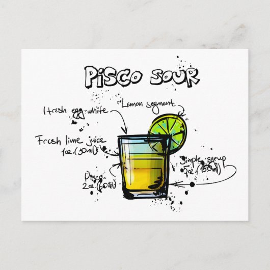 Carte Postale Recette de cocktail Pisco Sour (Devant)