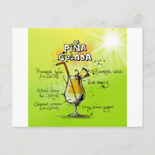 Carte Postale Recette de cocktails Pina Colada (Devant)