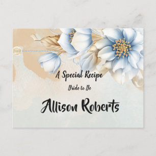 Carte Postale Recette de Fête de Fiançailles florale Bleue Vinta