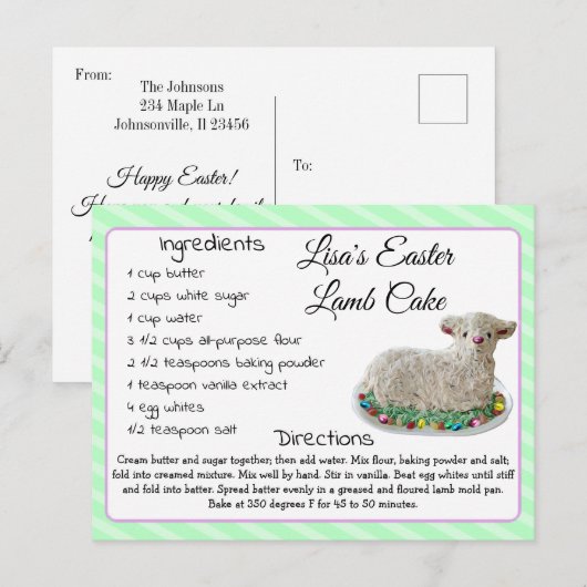 Carte postale Recette de gâteau à l'agneau personn (Devant / Derrière)