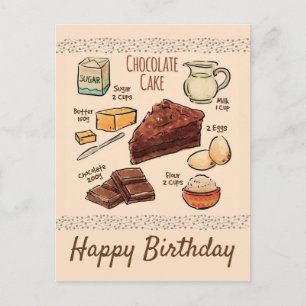 Carte Postale Recette de gâteau au chocolat d'anniversaire