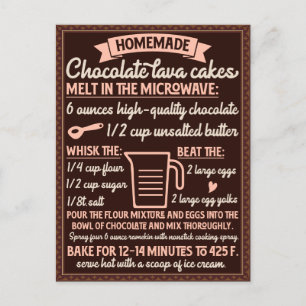 Carte Postale Recette de gâteau coulant au chocolat pour la Sain