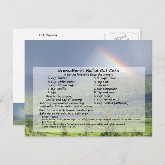 Carte postale Recette de gâteau d'avoine roulée (Devant / Derrière)