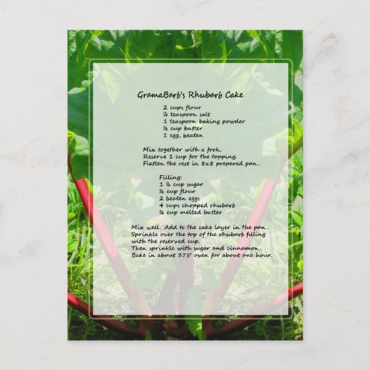 Carte Postale Recette de gâteau Rhubarb (Devant)