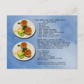 Carte postale Recette de gâteaux de crabe