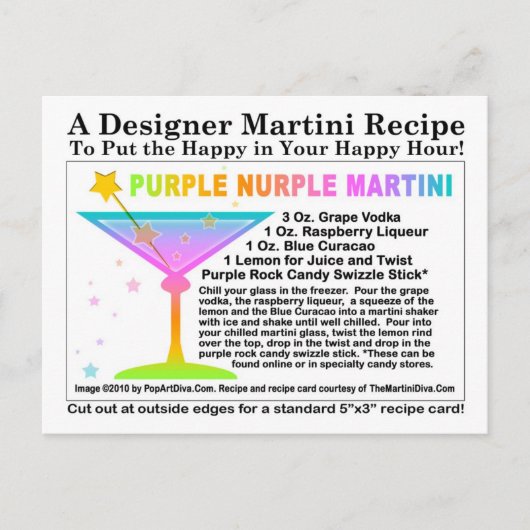 Carte postale Recette de martini pourpre (Devant)