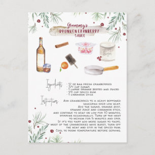 Carte Postale Recette de Sauce aux Canneberges Ivre Fêtes