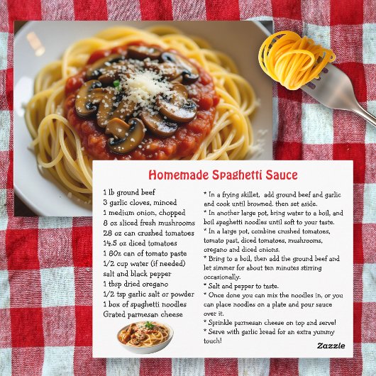 Carte Postale Recette de sauce spaghetti